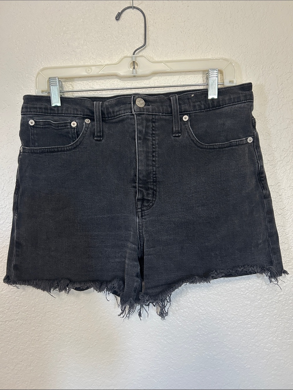 Madewell Faded Black Frayed Hem High-Rise Denim Shorts